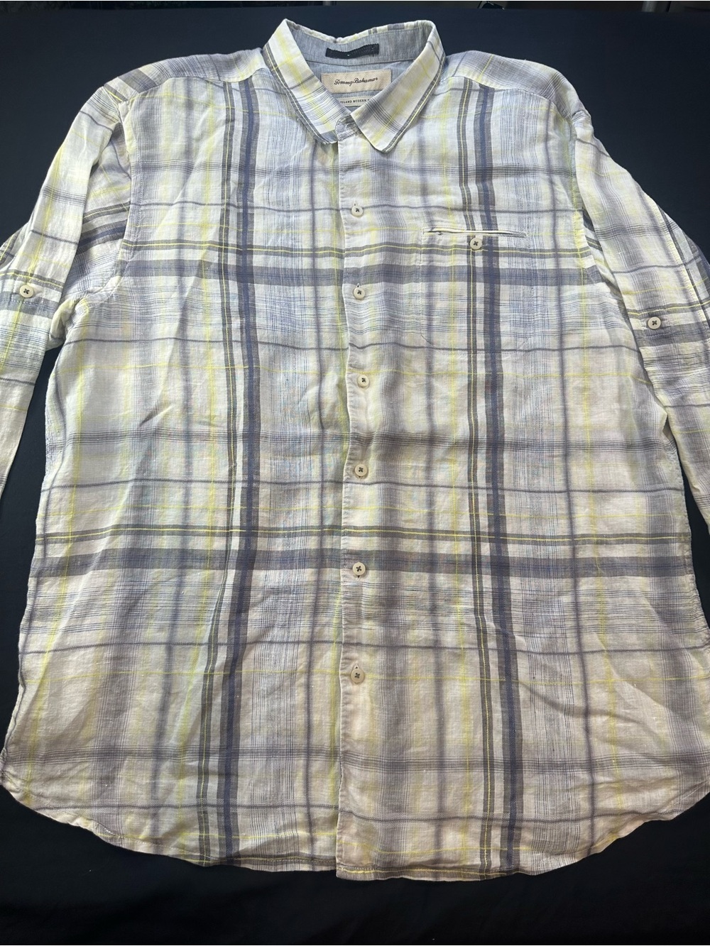 Tommy Bahama Island Modern Fit 100% Linen Plaid Button-Down Shirt